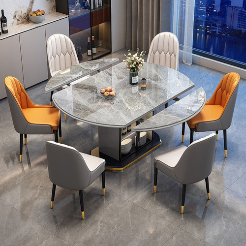 众巢岩板餐桌家用电磁炉可变圆桌