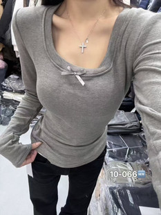 韩版 新款 洋气时尚 百搭ins蝴蝶结修身 T恤 WHT正版 显瘦长袖 2025冬季