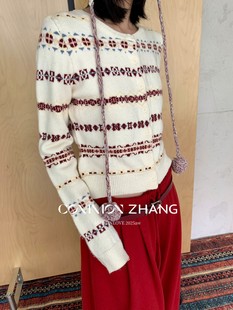 十三行正版2025冬季新款韩版洋气时尚百搭ins圆领钩花毛衣(配帽子