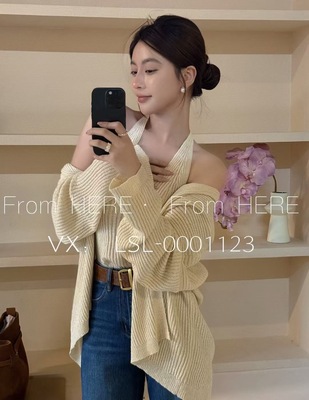 十三行正品2025秋季新款韩版洋气时尚百搭ins挂脖吊带+针织开衫女