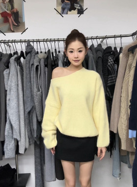 Z-ONE正版2025冬季新款韩版洋气时尚百搭ins糖果色露肩保暖毛衣女