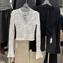 Simida正版2025冬季新款时髦洋气时尚性感百搭V领蕾丝纯欲打底衫