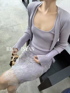 RICE正版2026春季新款韩版时尚法式百搭高腰蕾丝拼接显瘦半身裙女
