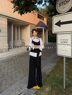 韩版 法式 叠穿绑带背心 LINA正版 休闲裤 新款 衬衫 三件套女 2026春季