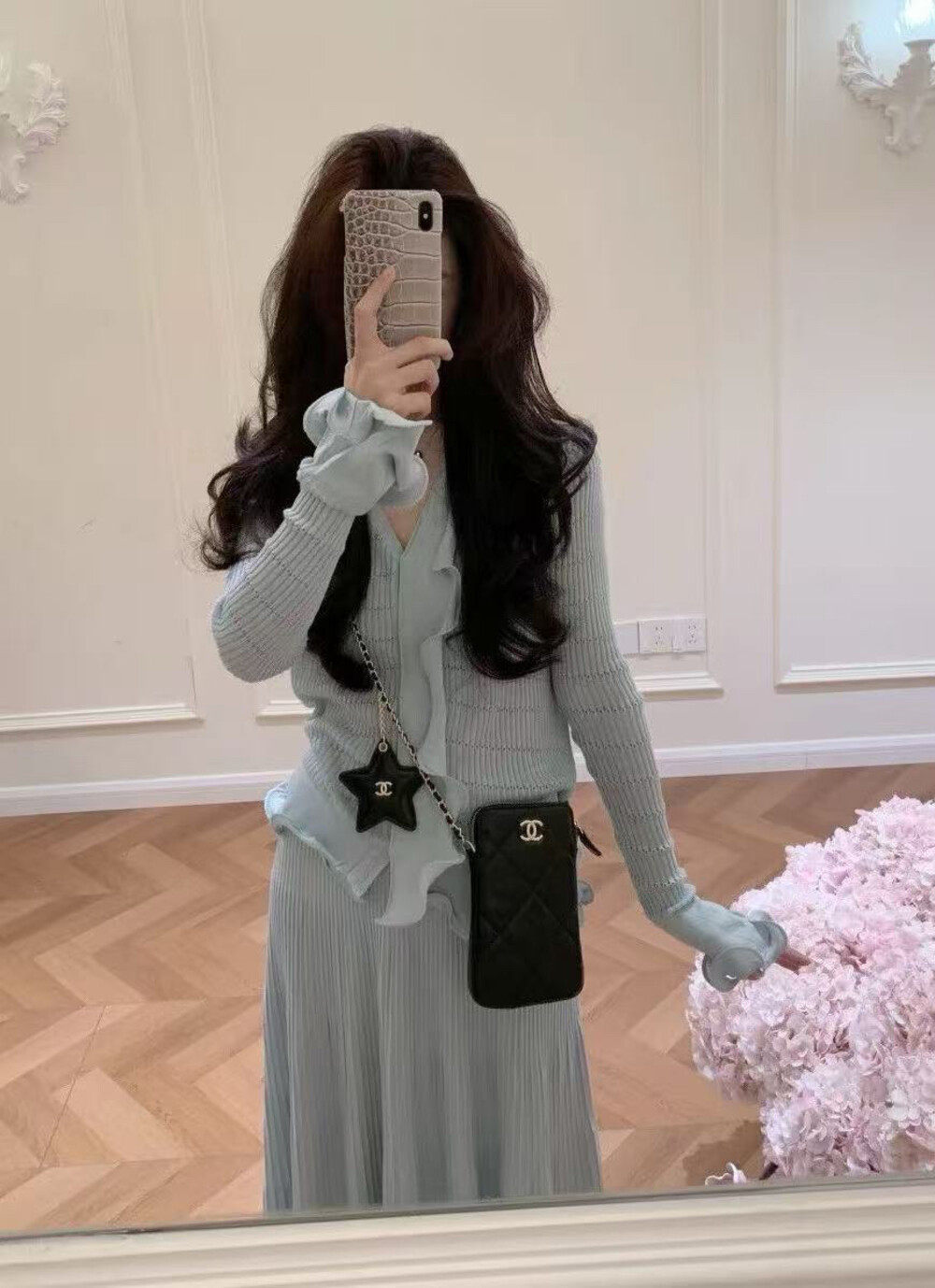 RICE正版2026春季新款韩版洋气时尚百搭V领木耳边显瘦修身针织衫