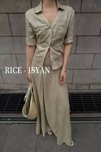 气质衬衫 RICE正版 洋气修身 韩版 蕾丝拼接腰头半身裙 2026春夏新款