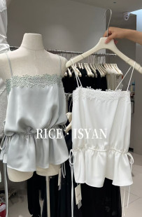 2026春季 浪漫蕾丝拼接吊带修身 新款 法式 抽绳背心 韩系时尚 RICE正版