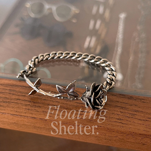 【实拍非通货】暗黑荆棘ERD玫瑰花手链朋克摇滚白铜做旧配饰手镯