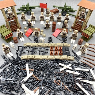 男孩益智小颗粒拼装积木玩具苏军战士人仔哨塔坦克军车士兵人枪炮