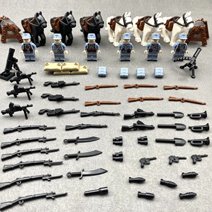 二战军事拼装积木玩具战争场景模型士兵人八路军战马哨塔雷达军车