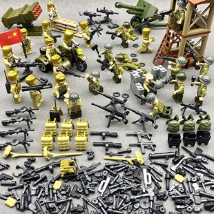 中国积木军事抗美援朝长津湖士兵机枪武器志愿军人上甘岭益智玩具