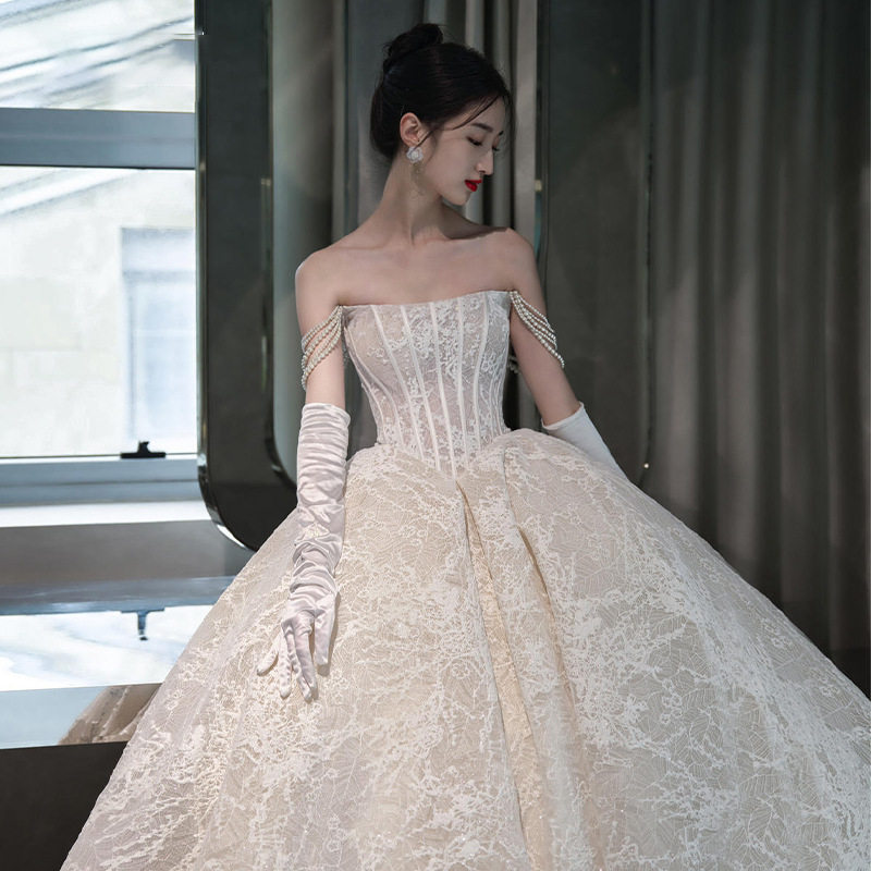 高级定制法式甜美少女名媛抹胸唯美优雅轻婚纱礼服复古感琪尔瑞丝