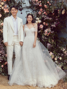 高级定制孙艺珍女明星同款奢华礼服一字肩蕾丝轻婚纱户外婚礼斯艾