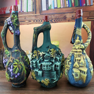 进口酒格鲁吉亚彩陶红酒葡萄酒1000ml艺术酒瓶摆件酒柜俄罗斯礼品