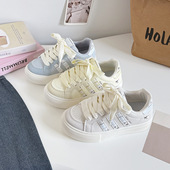 百搭低帮休闲鞋 373 女卡通印花系带板鞋 粉色厚底面包鞋