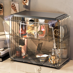 化妆品收纳香水置物架亚克力梳妆台面小样防尘柜轻奢护肤品整理箱