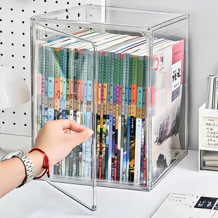 书本收纳盒桌面书架亚克力透明大容量防尘书柜学生课本整理储物箱