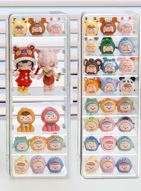 萌粒展示盒盲盒展示架迷你模型娃娃摆件多层透明压克力防尘收纳盒