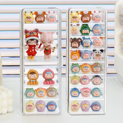 萌粒展示盒盲盒展示架迷你模型娃娃摆件多层透明压克力防尘收纳盒