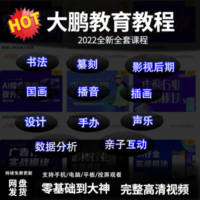 大鹏教育教程全套平面广告书法pr影视后期国画美术插画设计PS课程