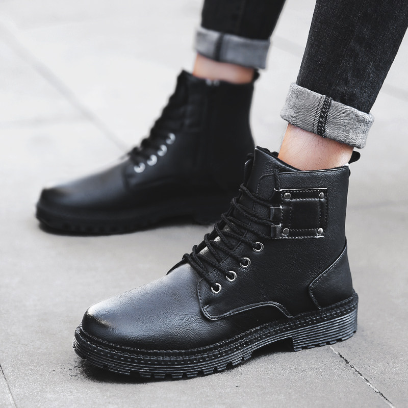 Youth man Korean Edition Trend Martin Male boots Gaobang Frenum black Boots comfortable simple Tooling boots Security shoesin the Men's Shoes, Boots  category - from Buy2taobao.com to provide professional Taobao agent buy service