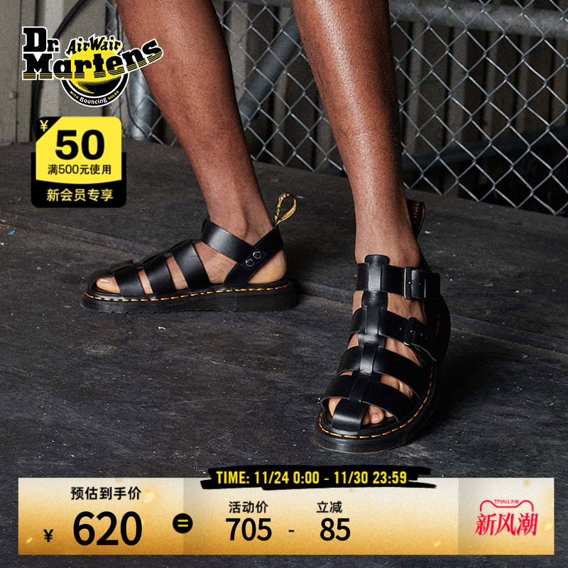 Dr.Martens黑色平底男女款凉鞋