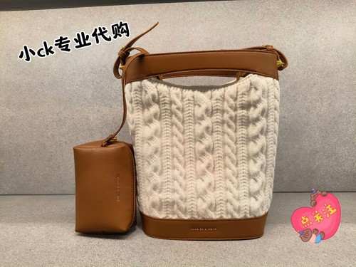 CHARLES&KEITH 小CK2-10782251针织大容量单肩斜挎水桶包字母包女