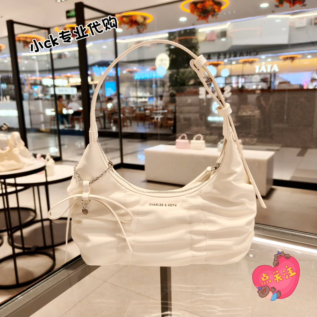 CHARLES&KEITH25秋季新款CK2-40271626复古褶皱蝴蝶结腋下包女包