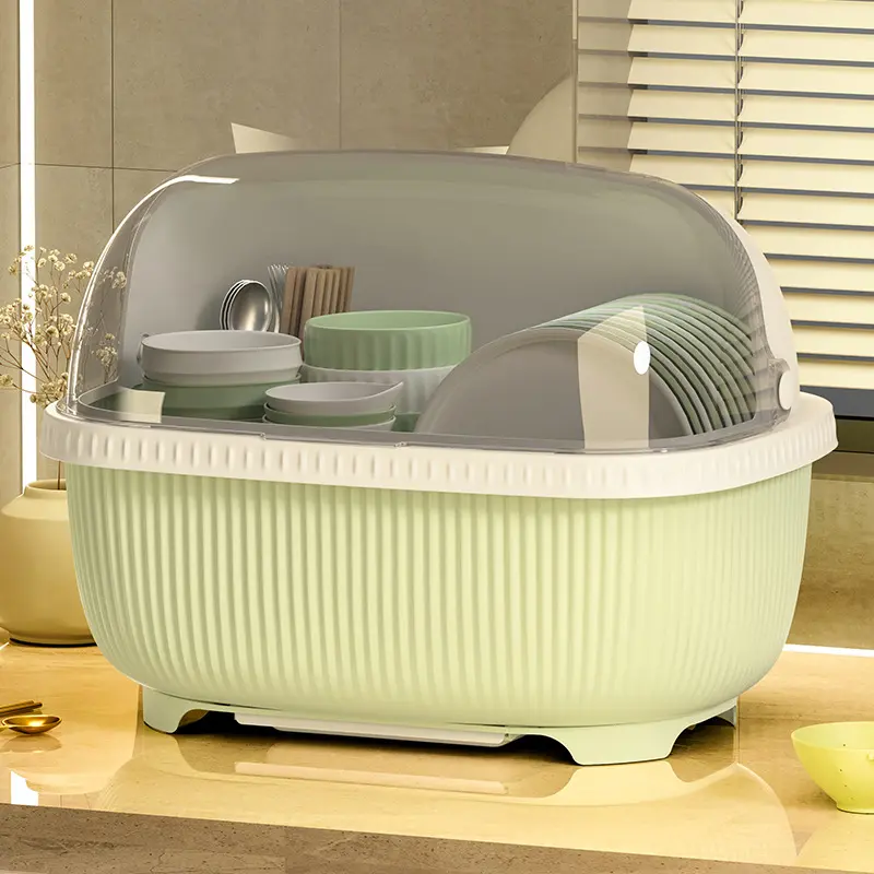 碗筷收纳盒放碗碟收纳架厨房餐具家用装盘收纳箱带沥水置物架碗柜