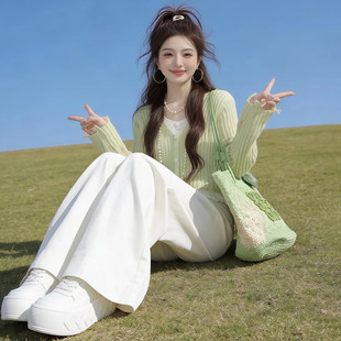 绿色假两件修身内搭打底针织衫女2026春季巨好看慵懒松弛绝美上衣