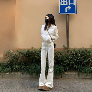高个子加长美式白色喇叭裤女春秋微喇叭裤运动裤瑜伽卫裤休闲 裤