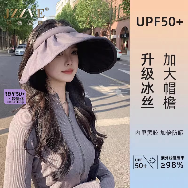黑胶防晒帽女2026新款UPF50+户外出行空顶大帽簷抗UV贝壳遮阳帽