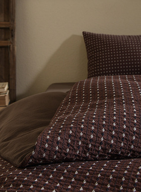 工艺款高端全棉四季款四件套秋季新品文艺旧风纯棉暗红色床单