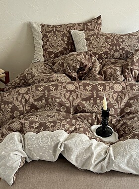 2025秋冬A类高克重小布袋亚麻四件套复原棉蕾丝花边套件花边款