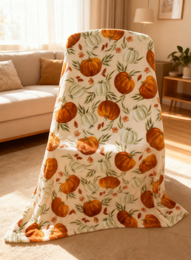 南瓜冰淇淋法兰绒家用休闲毯子办公室午睡毯空调礼品盖毯加厚加密