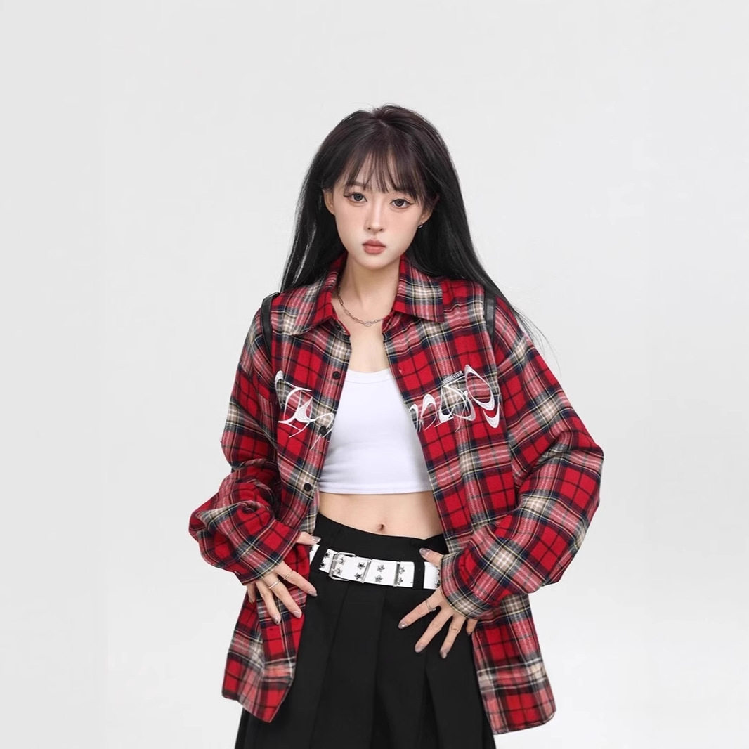 2025春秋新款格子衬衫女韩系复古港风ins小个子宽松长袖衬衣外套,女装/女士精品,衬衫,淘宝优惠券,粉丝福利购,淘宝优惠卷