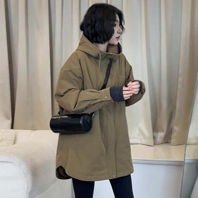 拼接针织中长款薄款棉衣外套