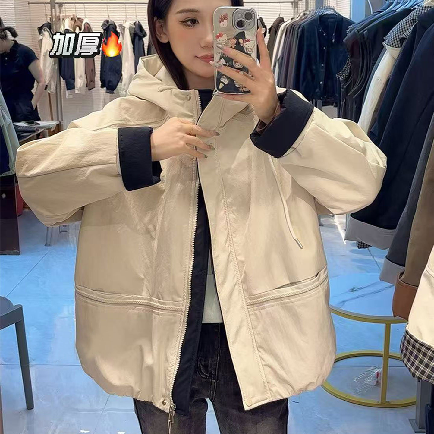 短款立领连帽加棉冲锋衣外套女秋冬新款小个子今年流行棒球服上衣