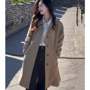 韩版时尚休闲风衣外套女中长款春秋季新款宽松显瘦百搭卡其色大衣