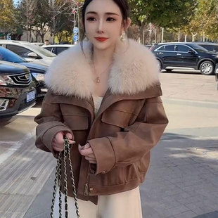 大毛领短款棉服外套2025冬季新款时髦洋气鹿皮绒棉衣高级感上衣潮