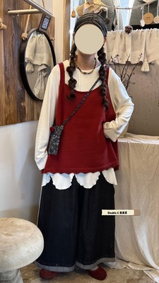 日系复古文艺百搭宽松猫抓小工艺针织吊带背心