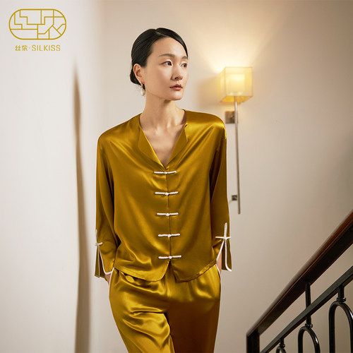丝侬国风复古盘扣真丝睡衣套装