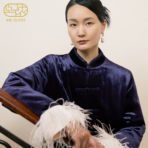 丝侬真丝丝绒夹棉立领袄子