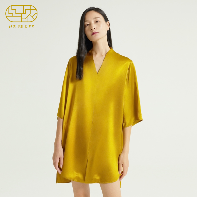 流华』丝侬真丝睡裙女半袖高级性感丝绸桑蚕丝睡衣女士家居服礼盒