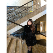 大码 楠哥微胖黑色亮片无袖 连衣裙女2026新款 宽松遮肚显瘦背心裙子
