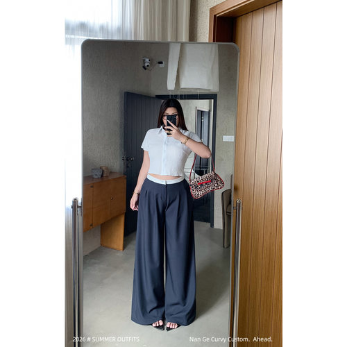 高腰阔腿女夏显瘦简约通勤休闲裤