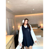 楠哥微胖mm学院风甜辣休闲时尚 背心百褶连衣裙 无袖 套装 女秋冬大码