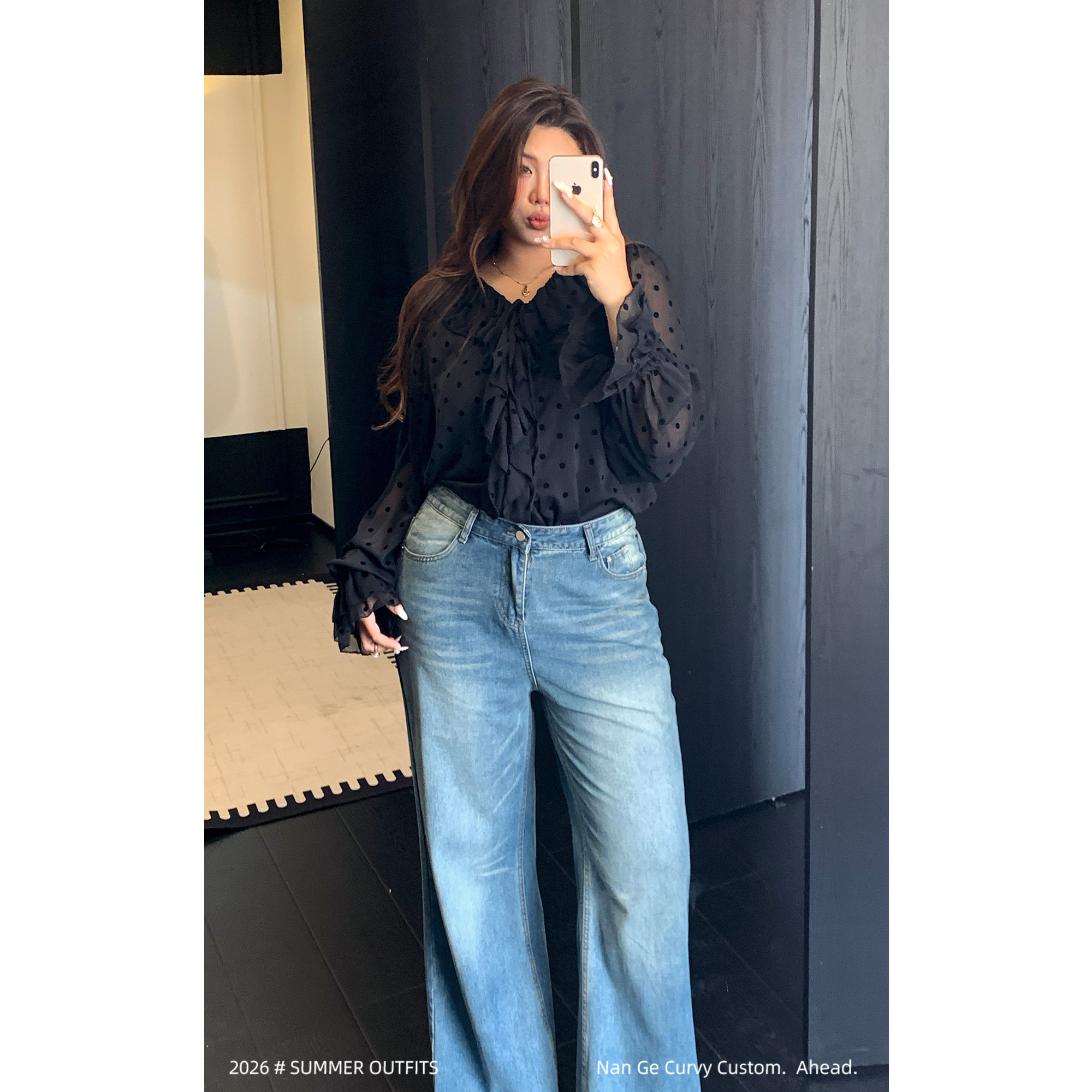 楠哥微胖辣妹复古阔腿牛仔裤女新款大码高腰显瘦胖mm百搭直筒裤子