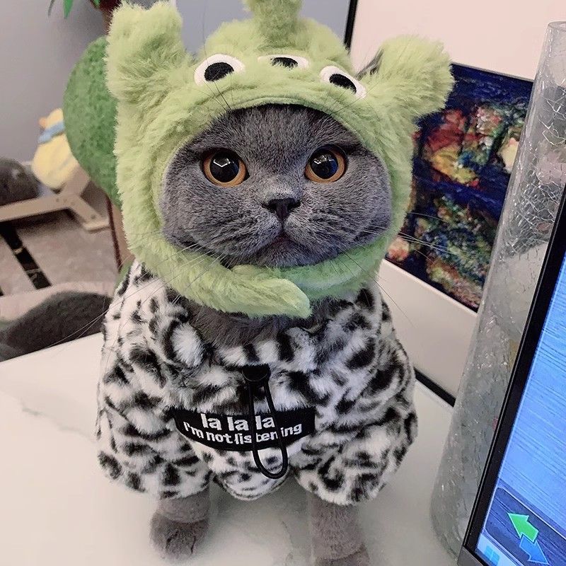 超萌猫咪可爱防寒保暖加绒加厚豹纹衣服布偶猫银渐层宠物服装批发