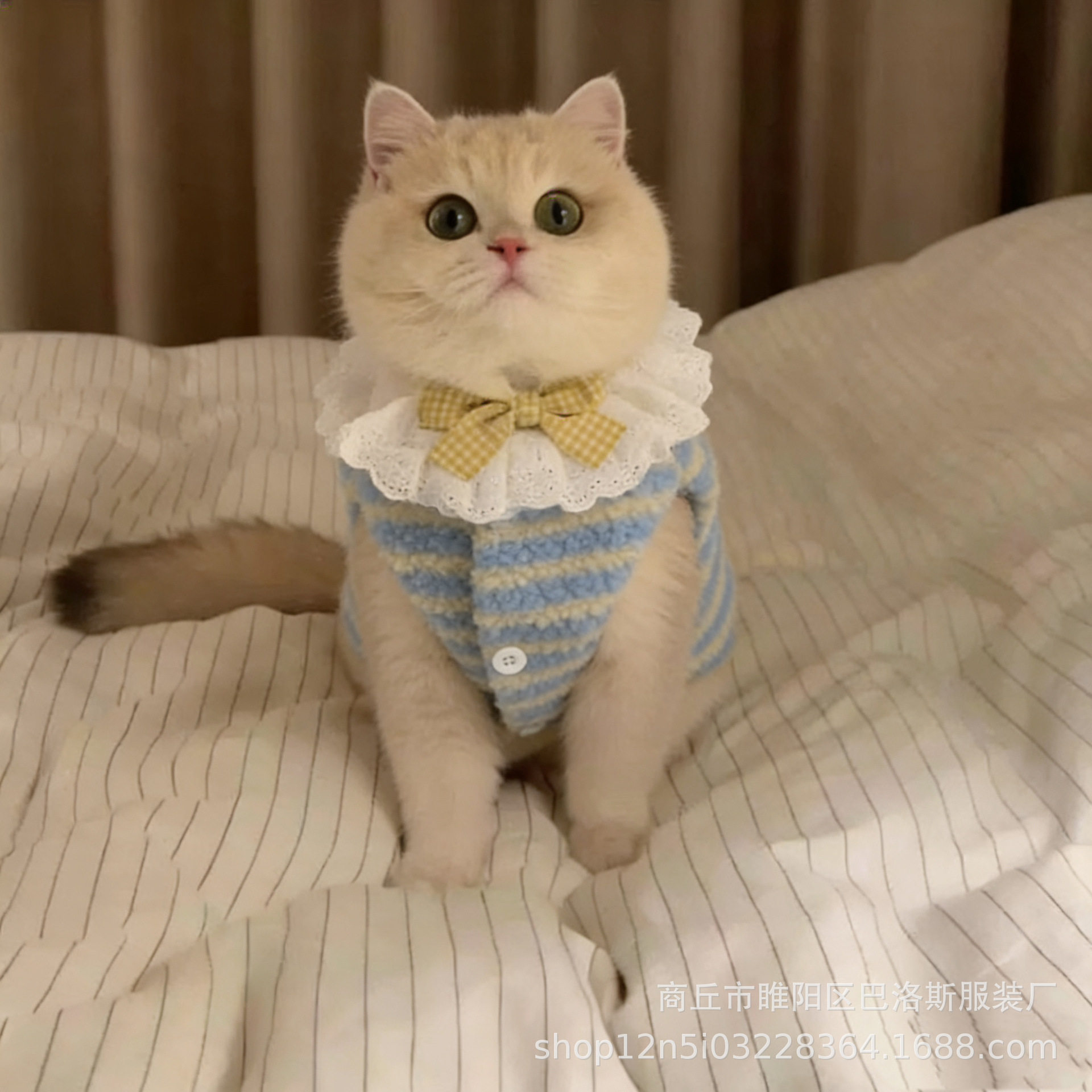 宠物衣服摇粒绒马甲小型犬宠泰迪比熊条纹背心秋冬猫咪服饰背心